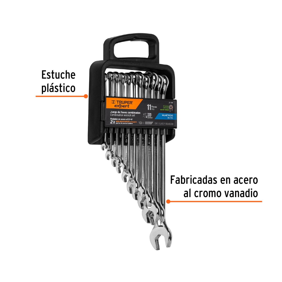 Juego de 11 llaves mixtas mm pulidas. truper expert2