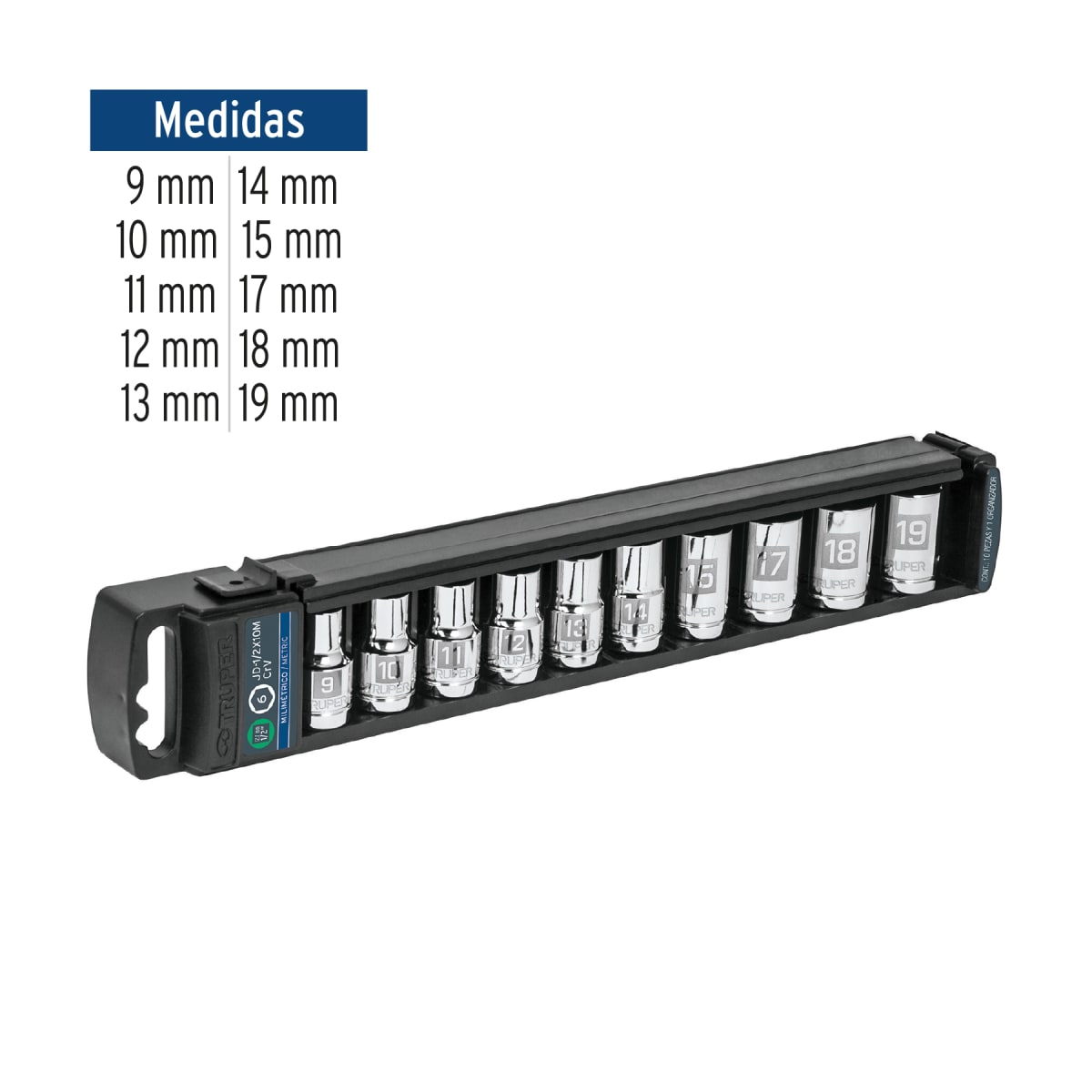 Juego de 10 dados hexagonales encastre 1/2'' mmn Truper3