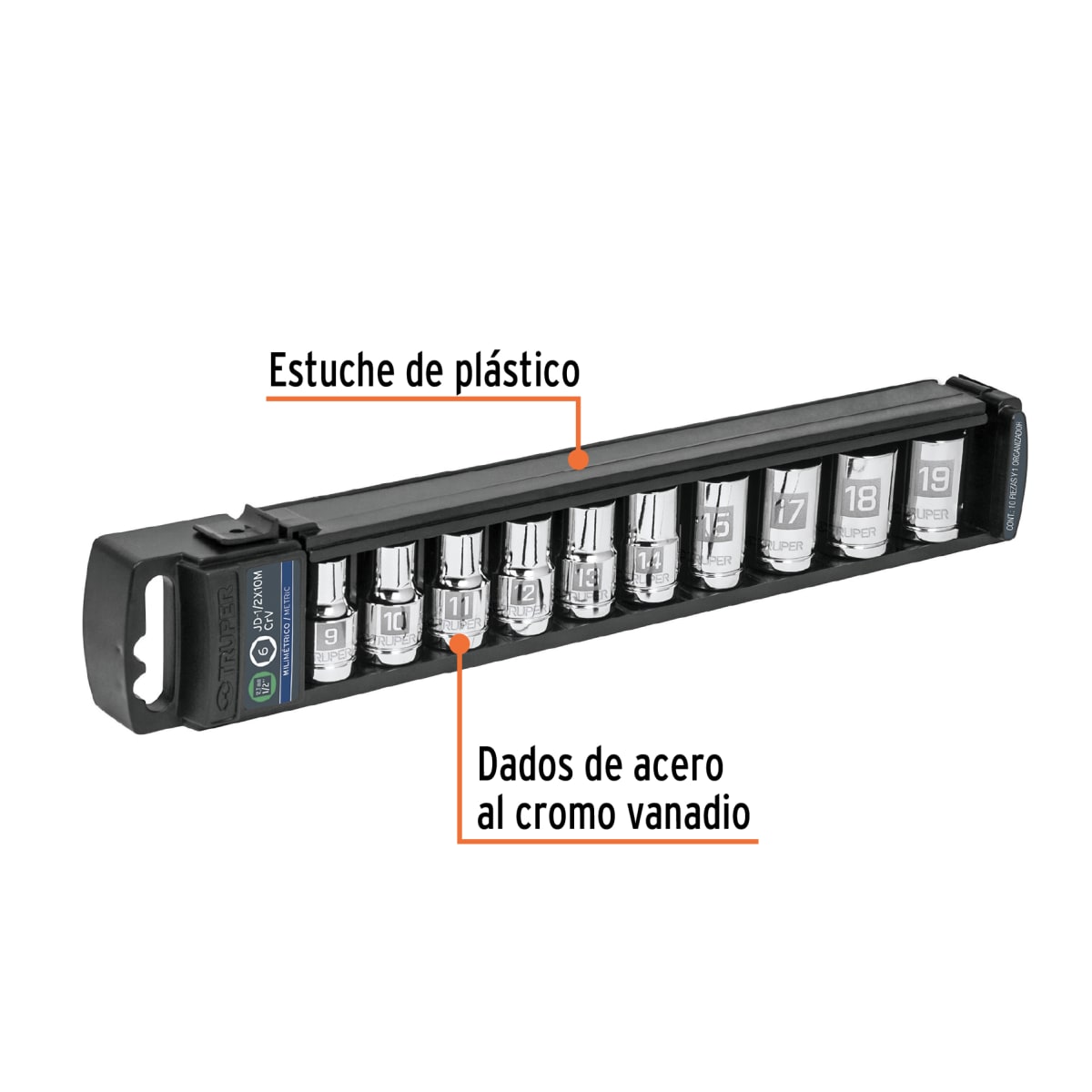 Juego de 10 dados hexagonales encastre 1/2'' mmn Truper2