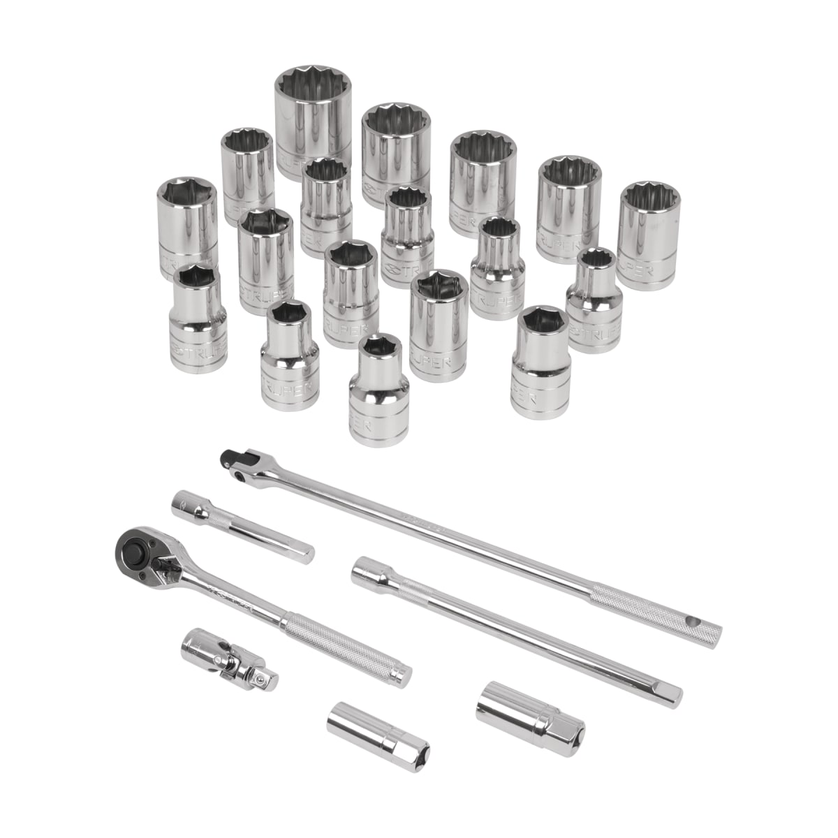 Juego de 25 herramientas cuadro 1/2'' std y mm para mecánico Truper2