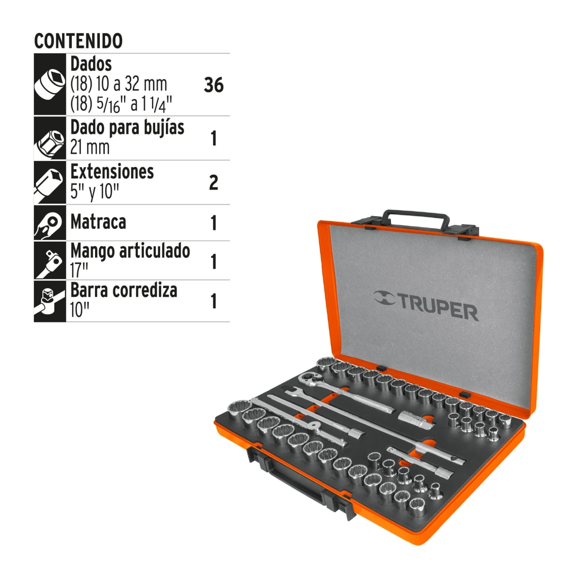 Juego de 42 herramientas mixtas encastre 1/2