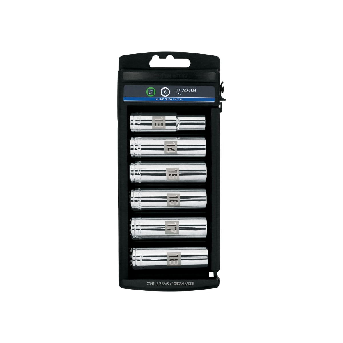 Juego de 6 dados tubulares hexagonales encastre 1/2´´ mm, Truper1