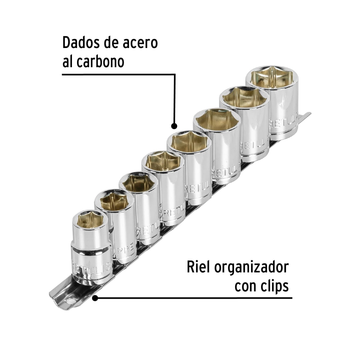 Juego de 8 dados hexagonales encastre 1/2´´ mm, Pretul2