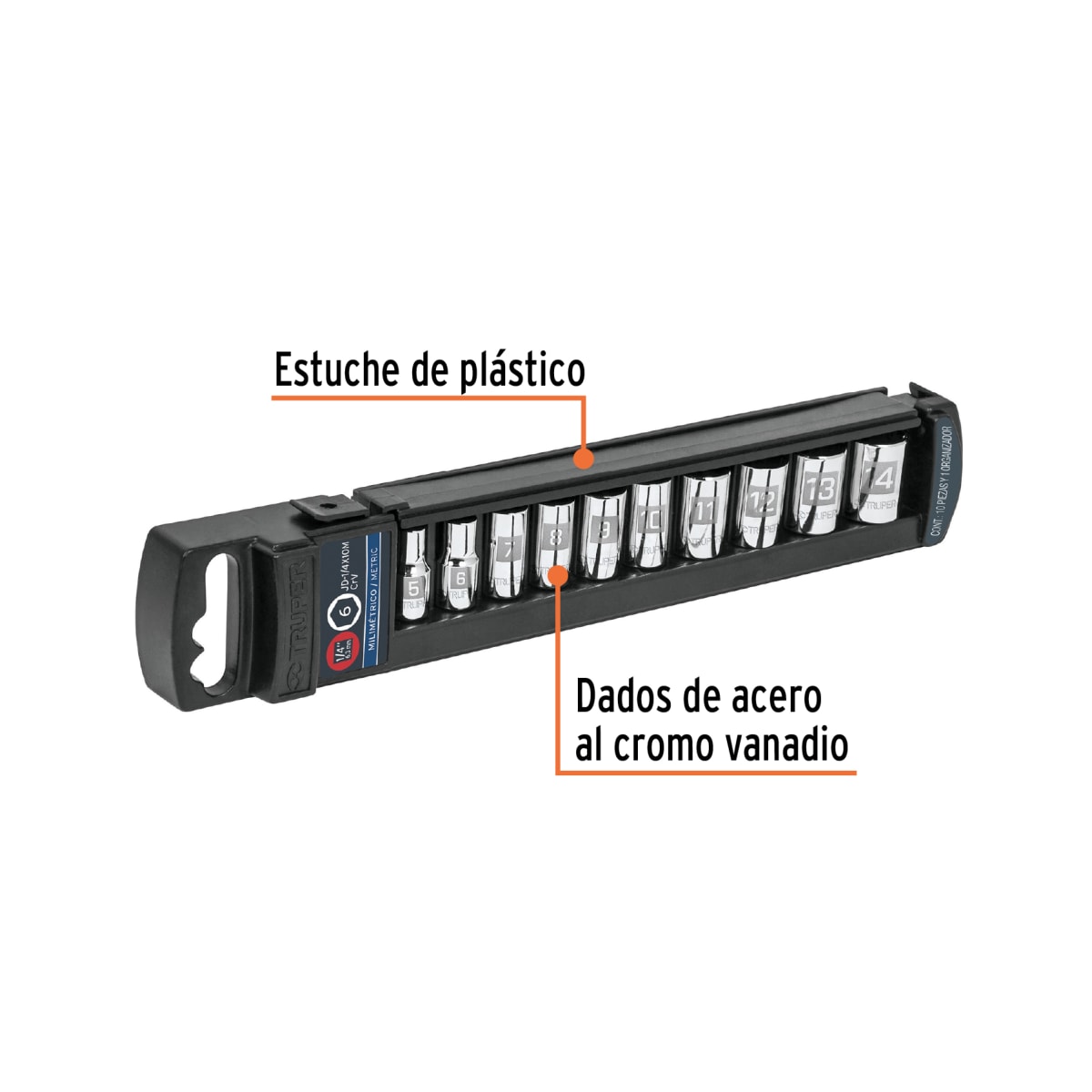 Juego de 10 dados hexagonales encastre 1/4