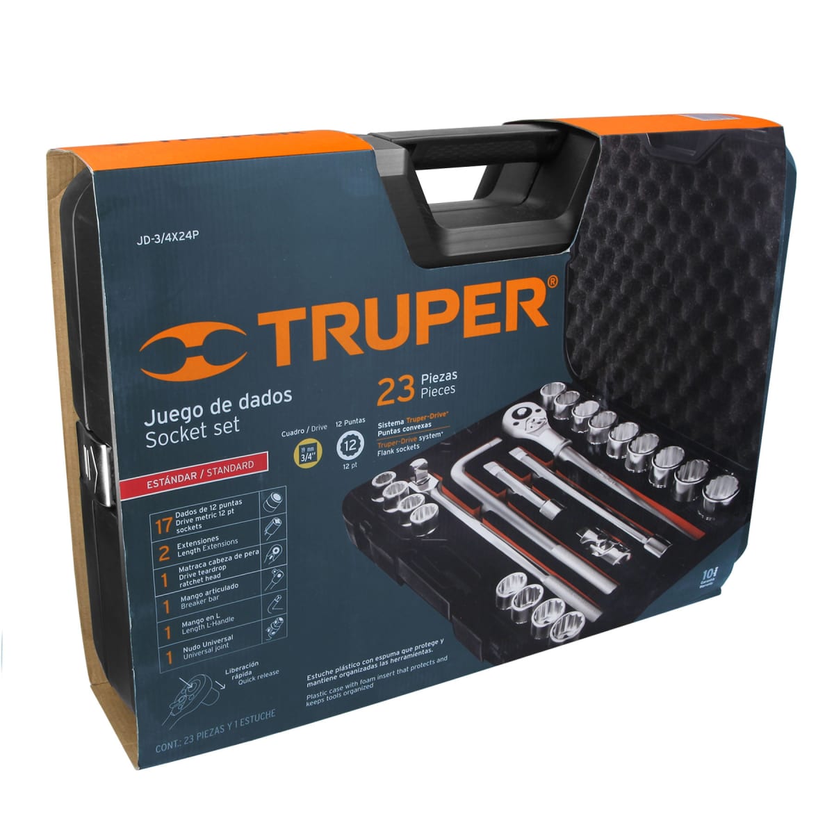 Juego de 23 herramientas cuadro 3/4'' std para mecánico  Truper6