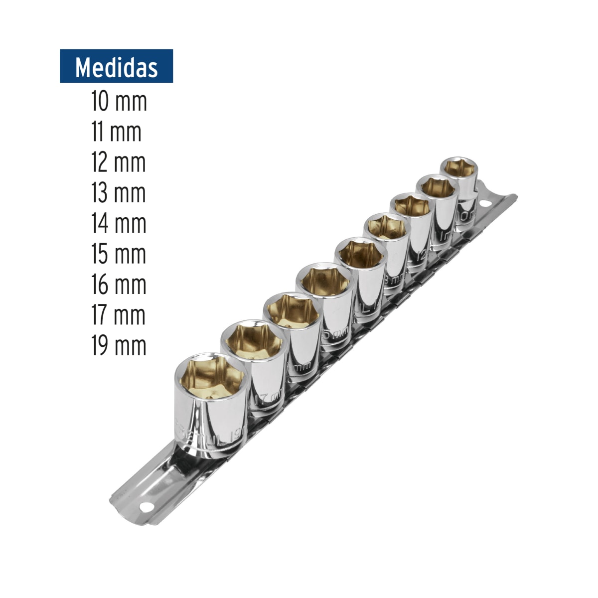 Juego de 9 dados hexagonales encastre 3/8'' mm. pretul3
