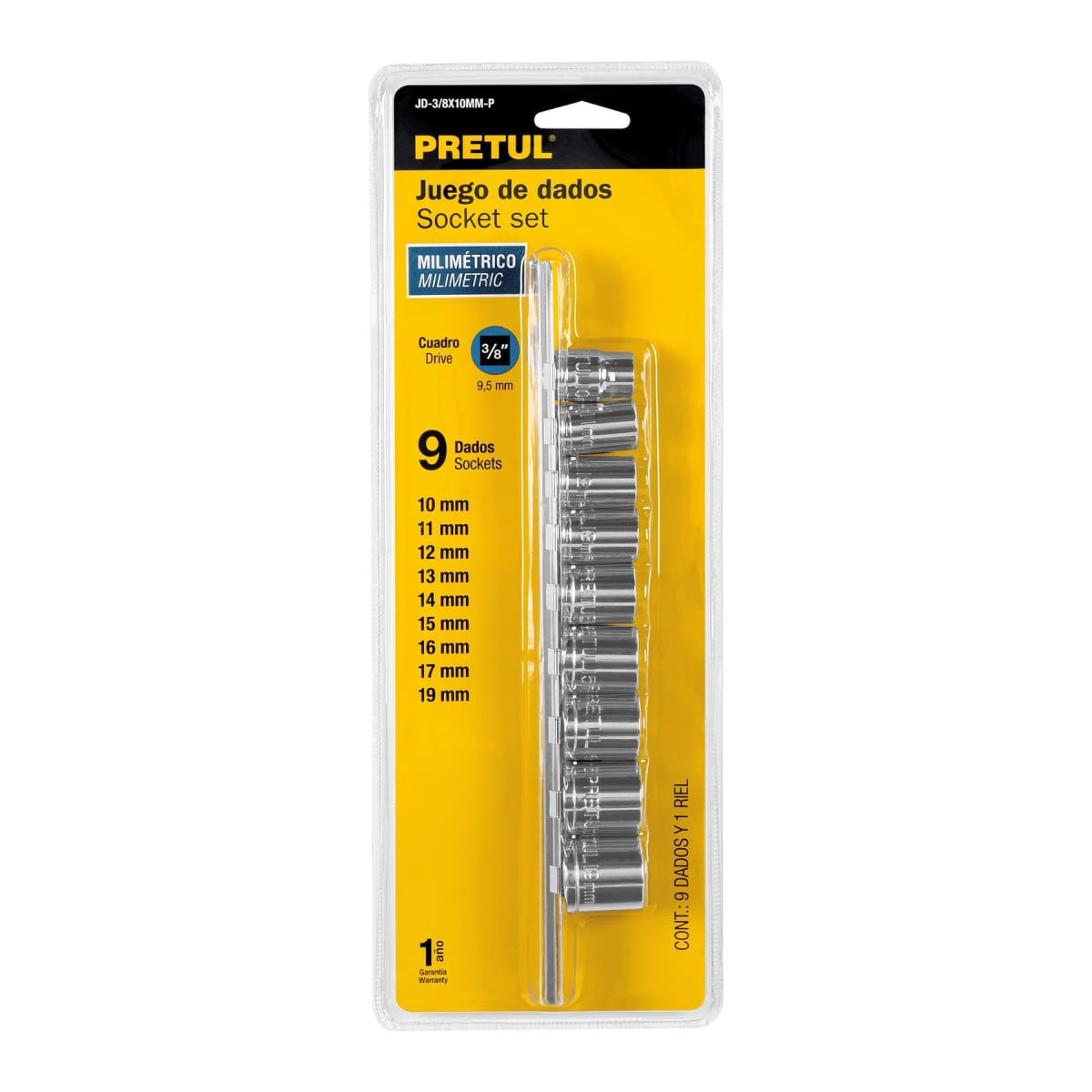 Juego de 9 dados hexagonales encastre 3/8'' mm. pretul4