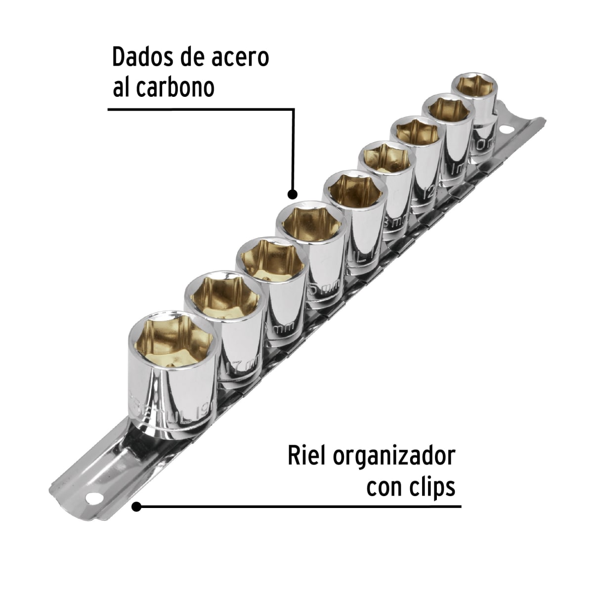 Juego de 9 dados hexagonales encastre 3/8'' mm. pretul2