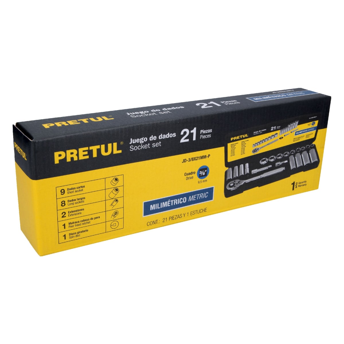 Juego de 21 herramientas 3/8 mm Pretul4