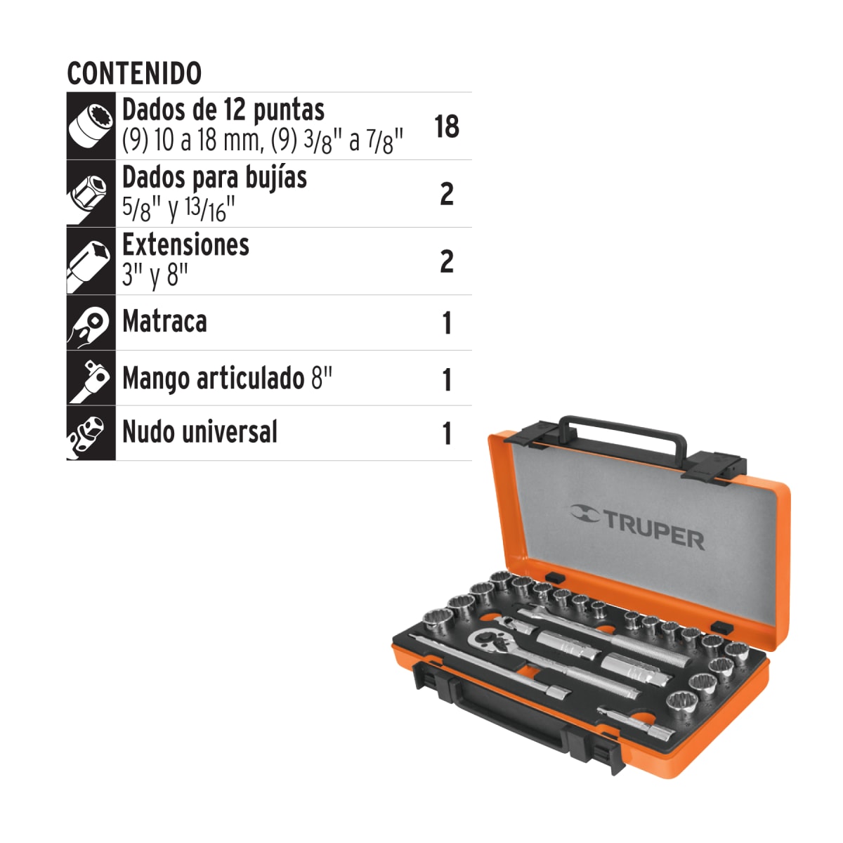 juego de 25 herramientas caudro 3/8 Truper3