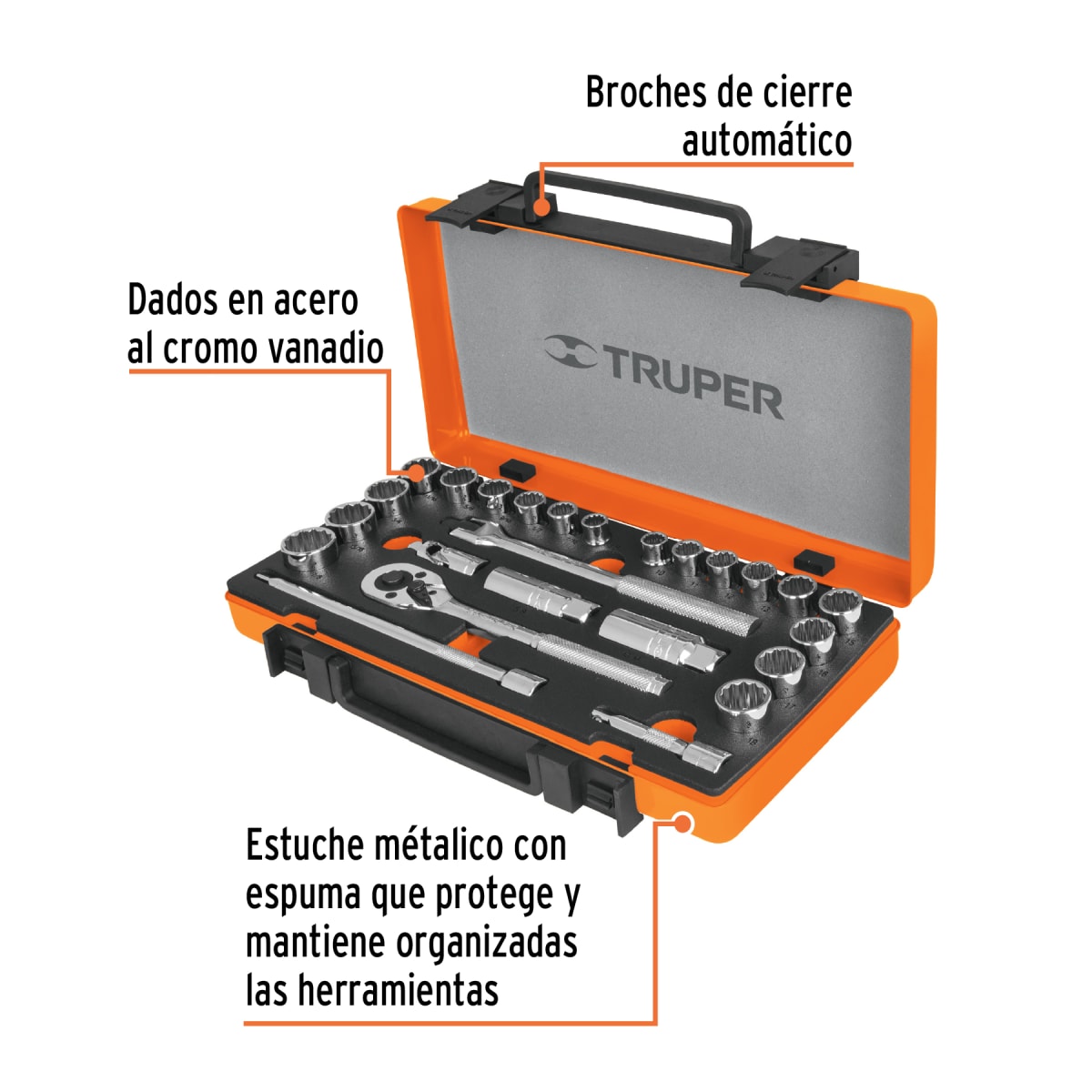 juego de 25 herramientas caudro 3/8 Truper2