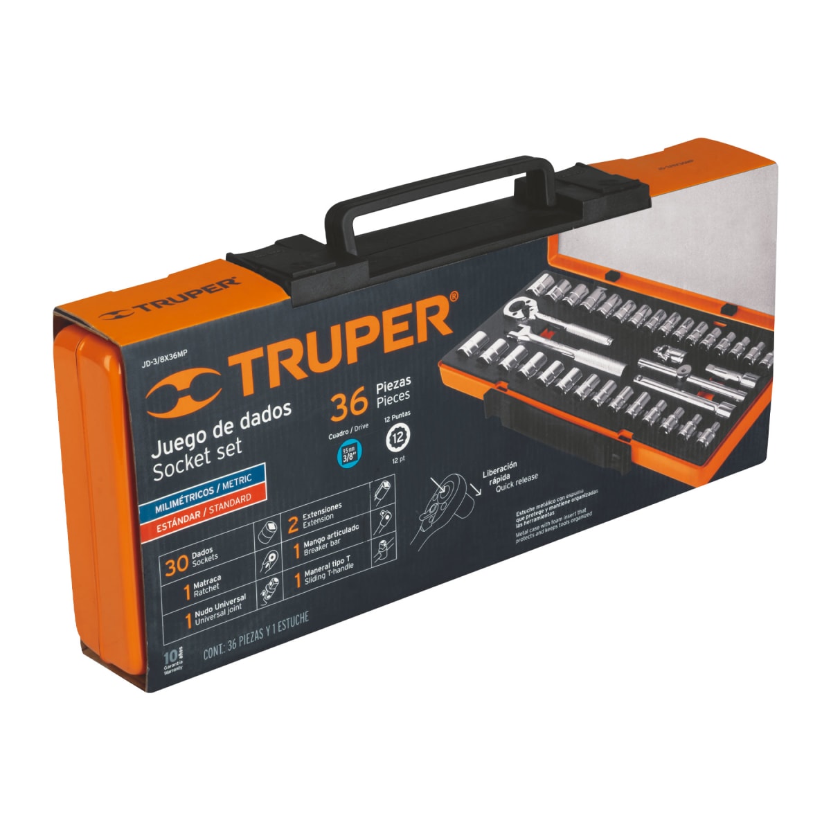 Juego de 36 herramientas cuadro 3/8´´ std y mm para mecánico Truper5