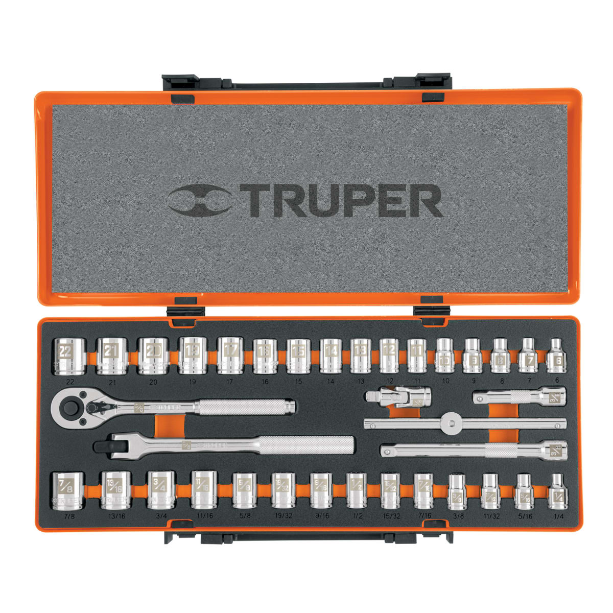 Juego de 36 herramientas cuadro 3/8´´ std y mm para mecánico Truper1