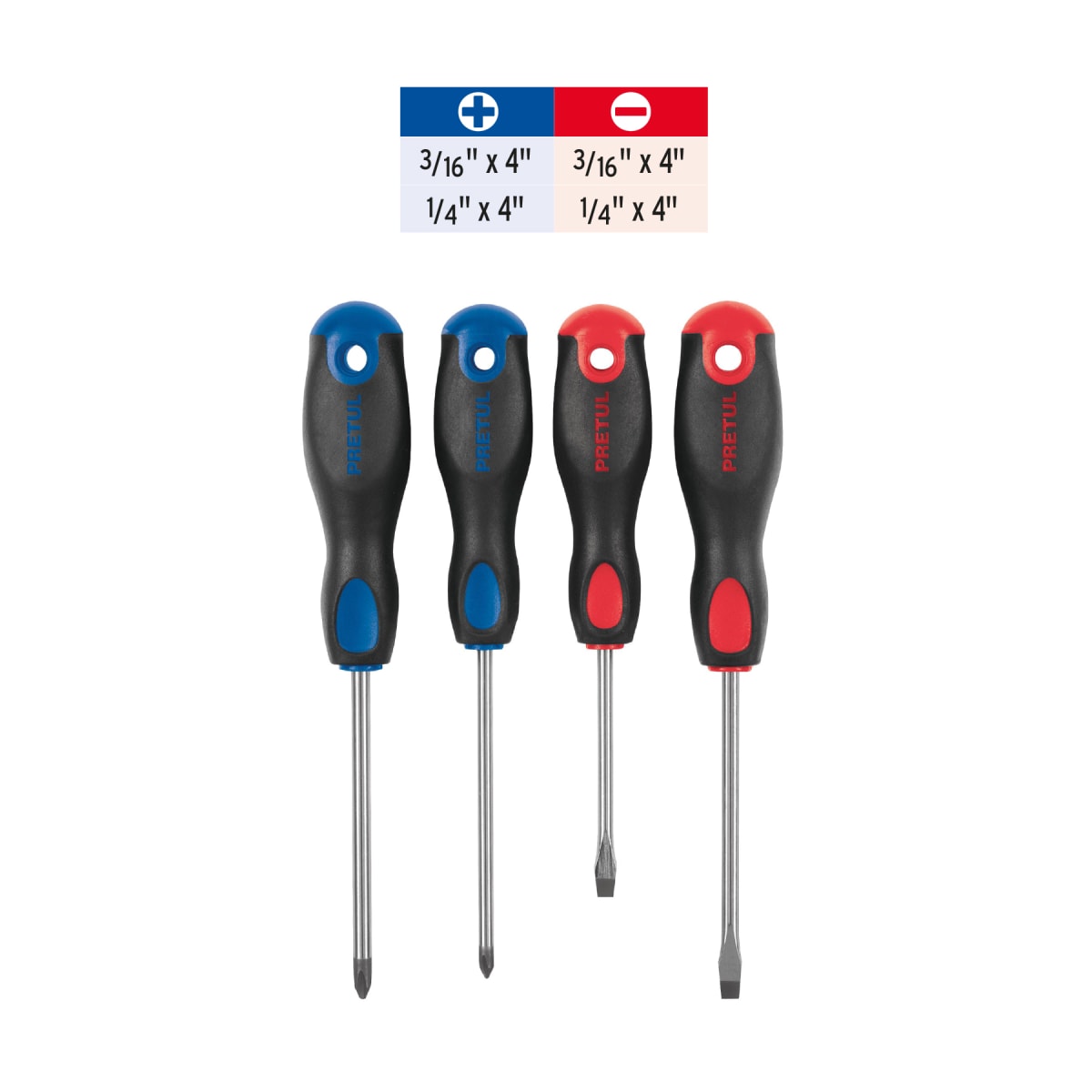 Juego de 4 desarmadores mango Comfort Grip, Pretul3