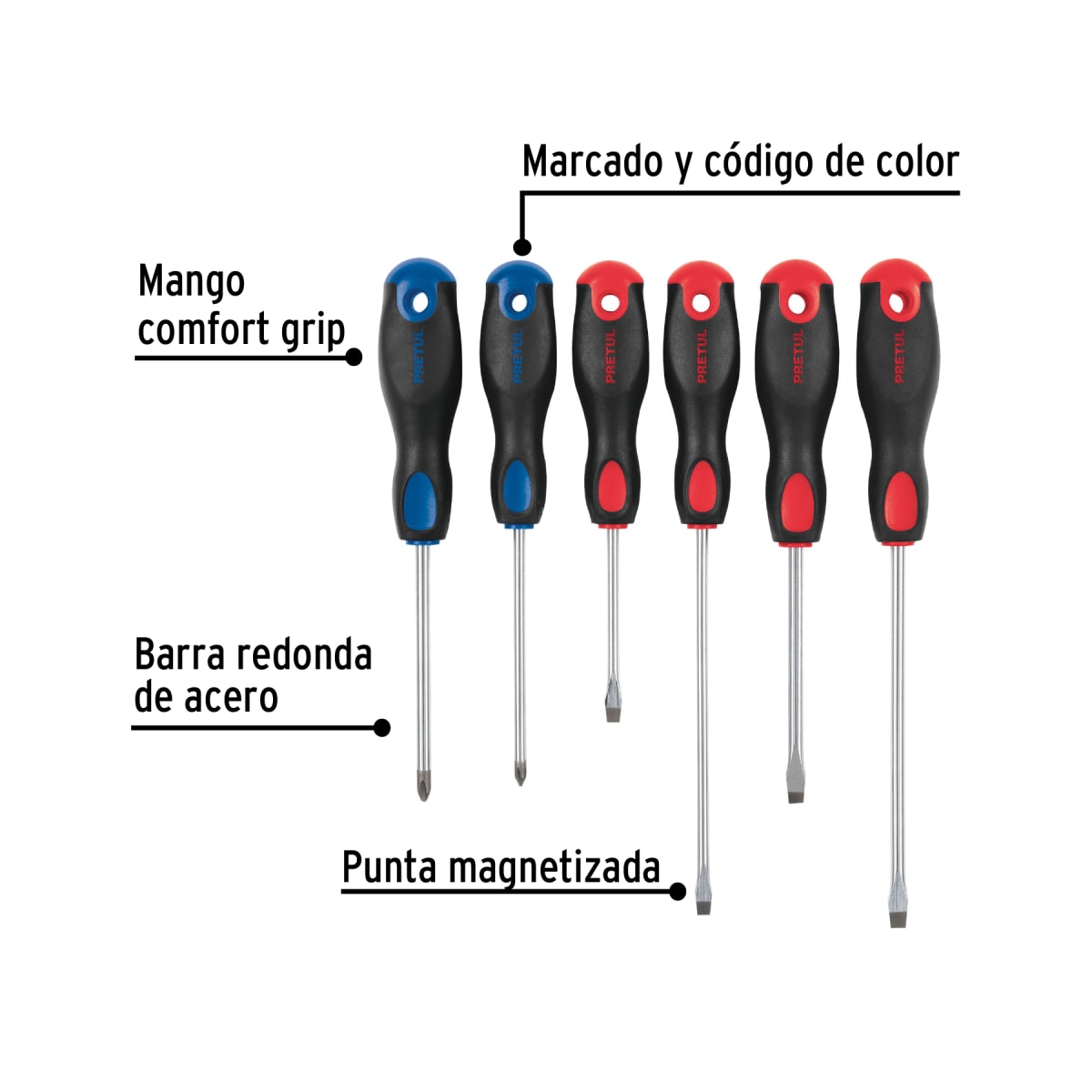 Juego de 6 desarmadores mango comfort grip, pretu2