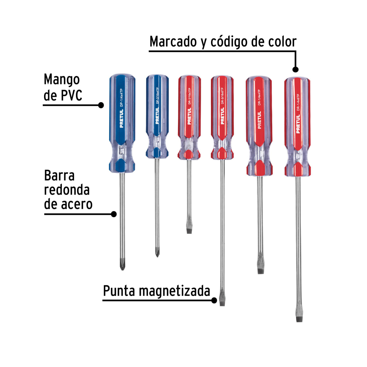 Juego de 6 desarmadores mango de PVC Pretul2