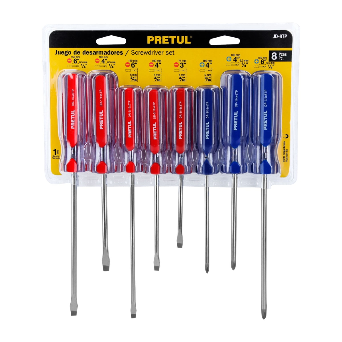 Juego de 8 desarmadores mango de PVC Pretul2