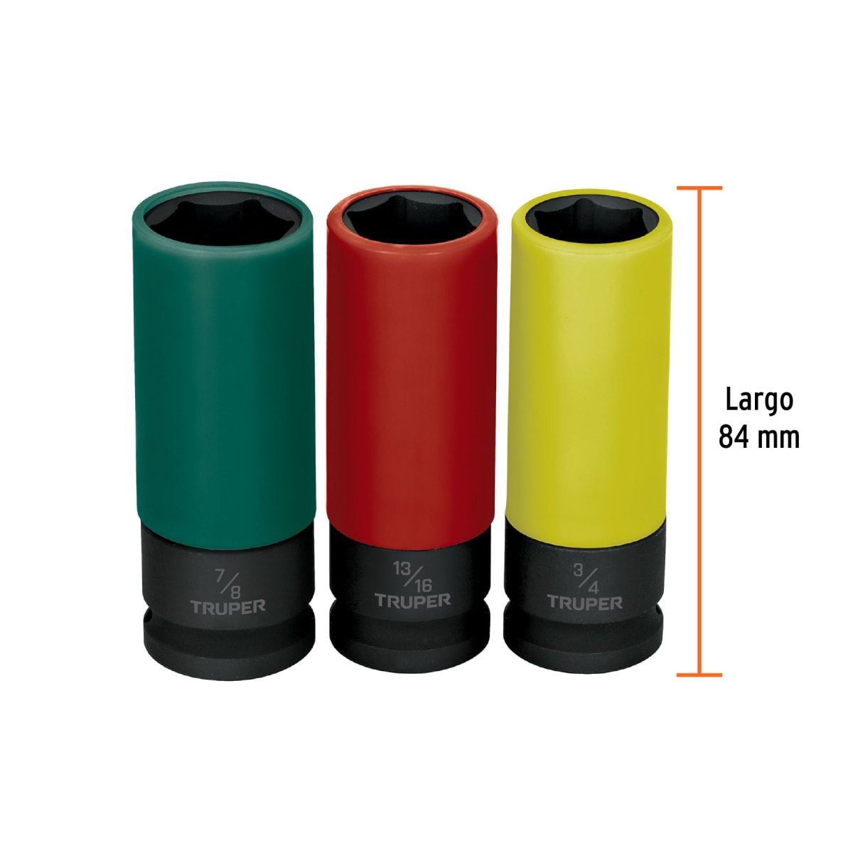Juego 3 dados largos 1/2´´ impacto protección plástica 6p std Truper3