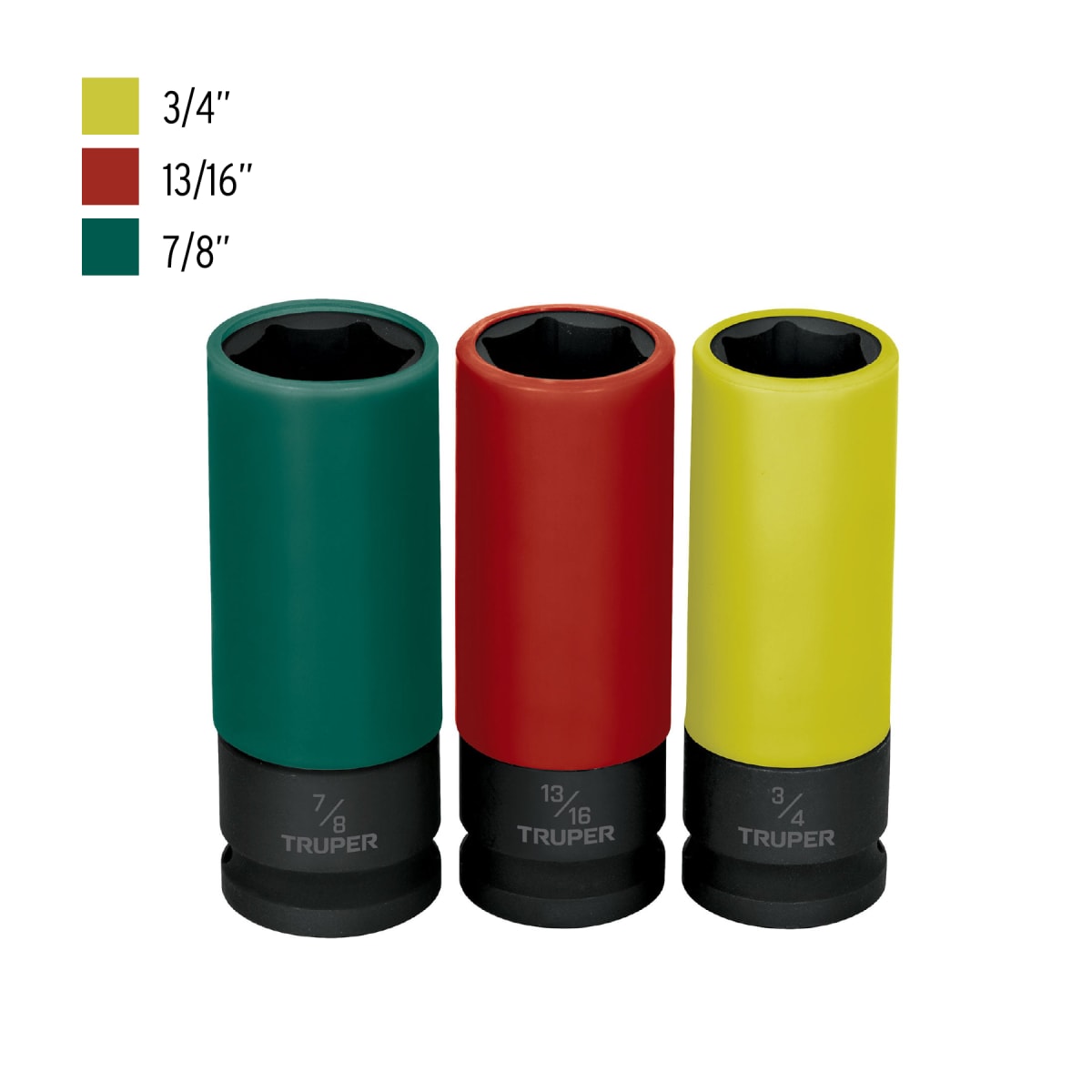 Juego 3 dados largos 1/2´´ impacto protección plástica 6p std Truper4