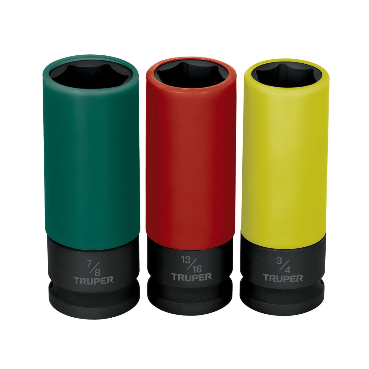 Juego 3 dados largos 1/2´´ impacto protección plástica 6p std Truper1