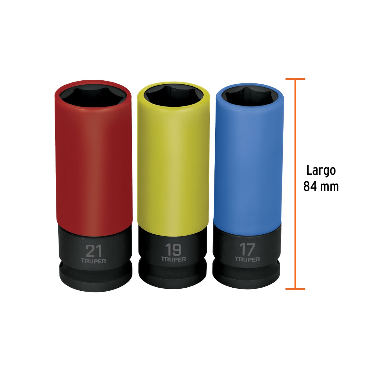 Juego 3 dados largos 1/2´´ impacto protección plástica 6p mm Truper3
