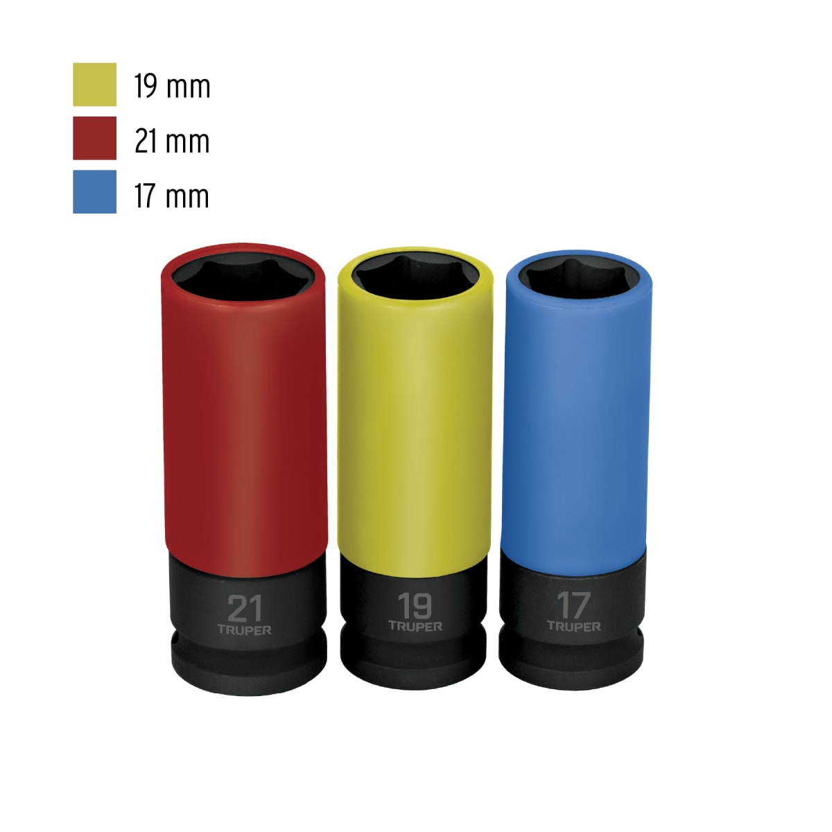 Juego 3 dados largos 1/2´´ impacto protección plástica 6p mm Truper4