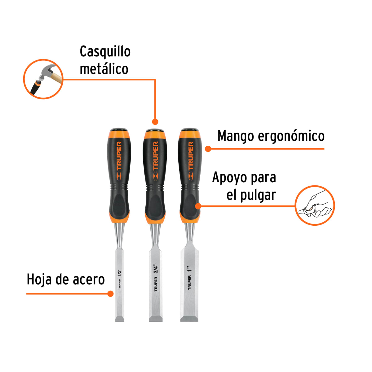 Juego de 3 formones mango comfort grip Truper3