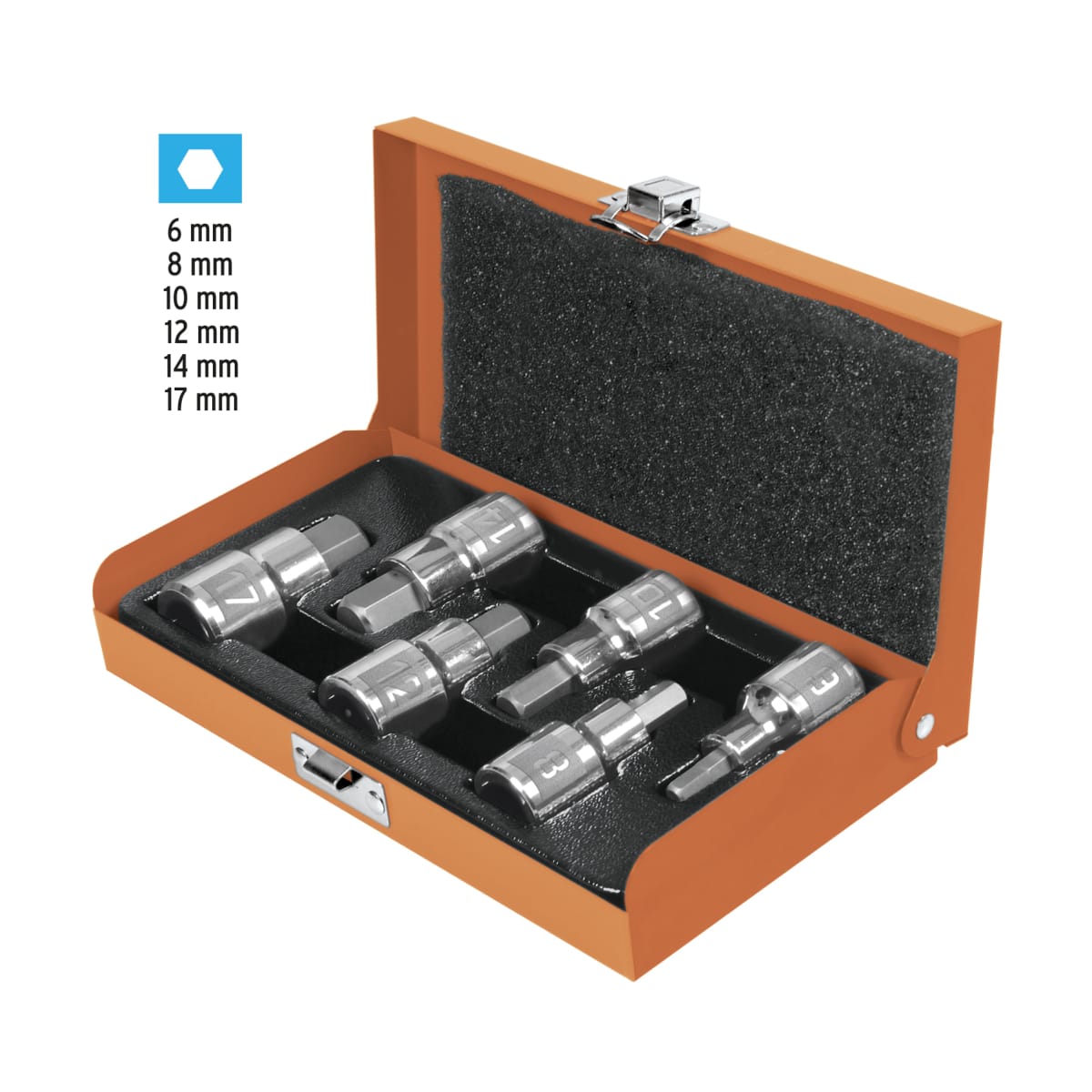 Juego de 6 dados punta hexagonales encastre 1/2