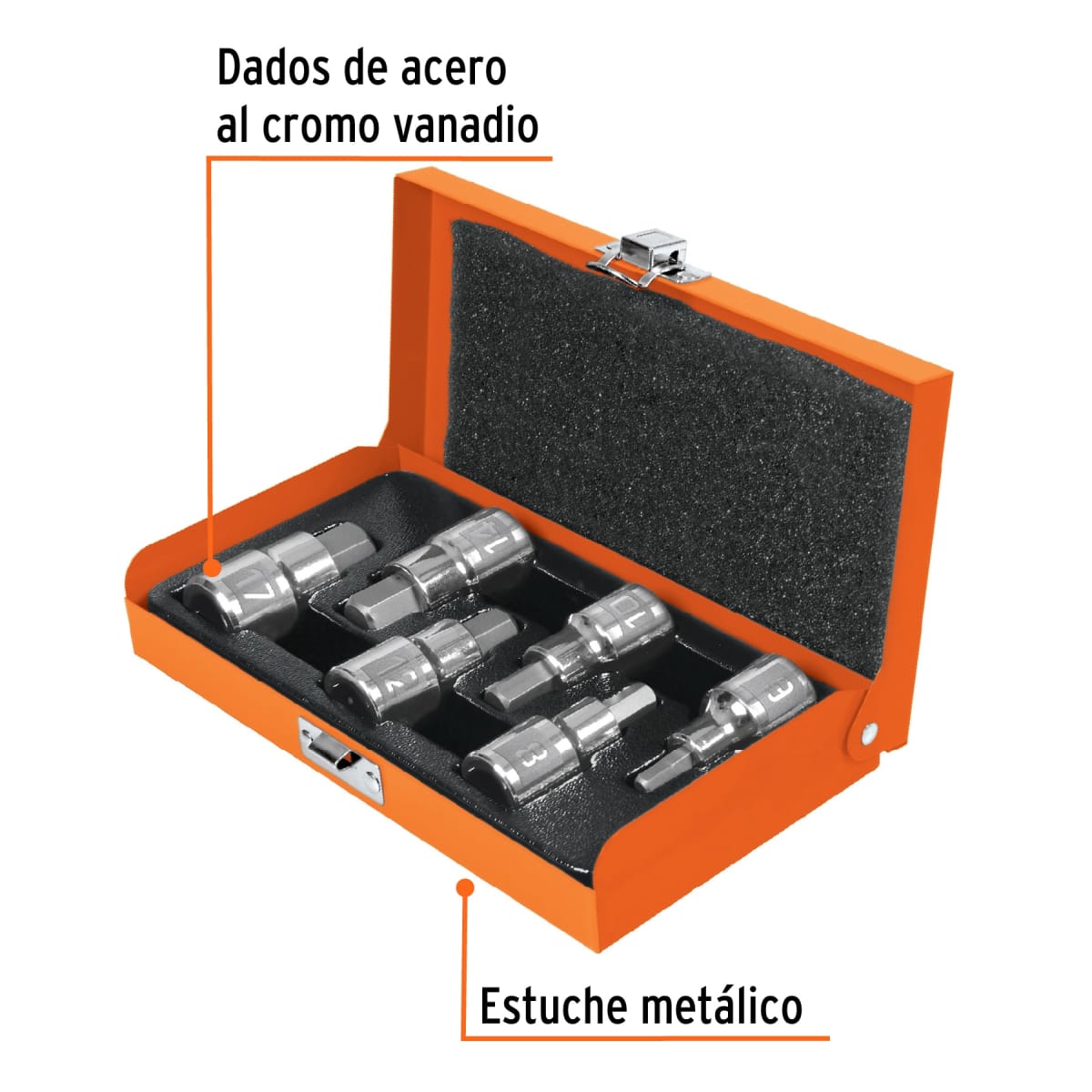 Juego de 6 dados punta hexagonales encastre 1/2
