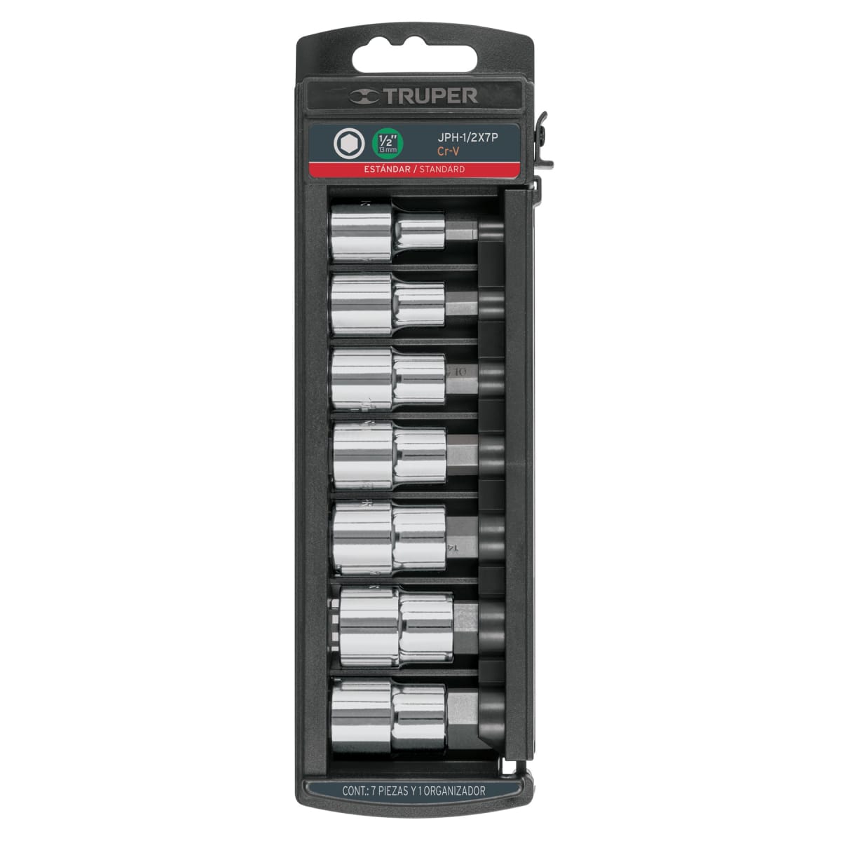 Juego de 7 dados cuadro 1/2´´ punta hexagonal std, Truper1