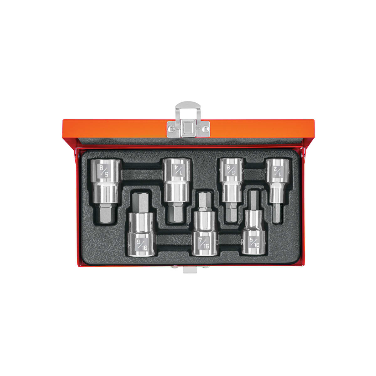 Juego de 7 dados punta hex encastre 1/2'' std estuche metálico Truper1