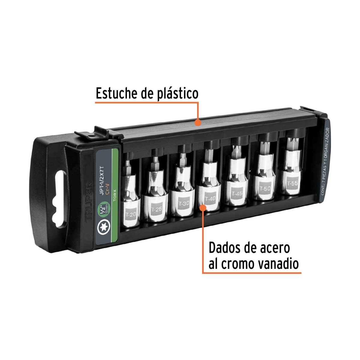 Juego de 7 dados cuadro 1/2´´ punta torx, Truper2