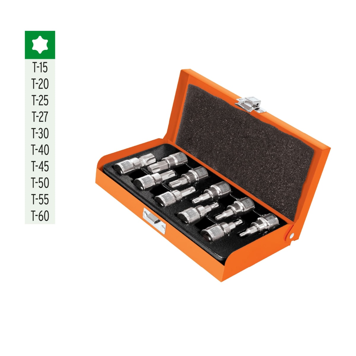 Juego de 10 dados de punta torx encastre 3/8'' estuche metálico Truper4