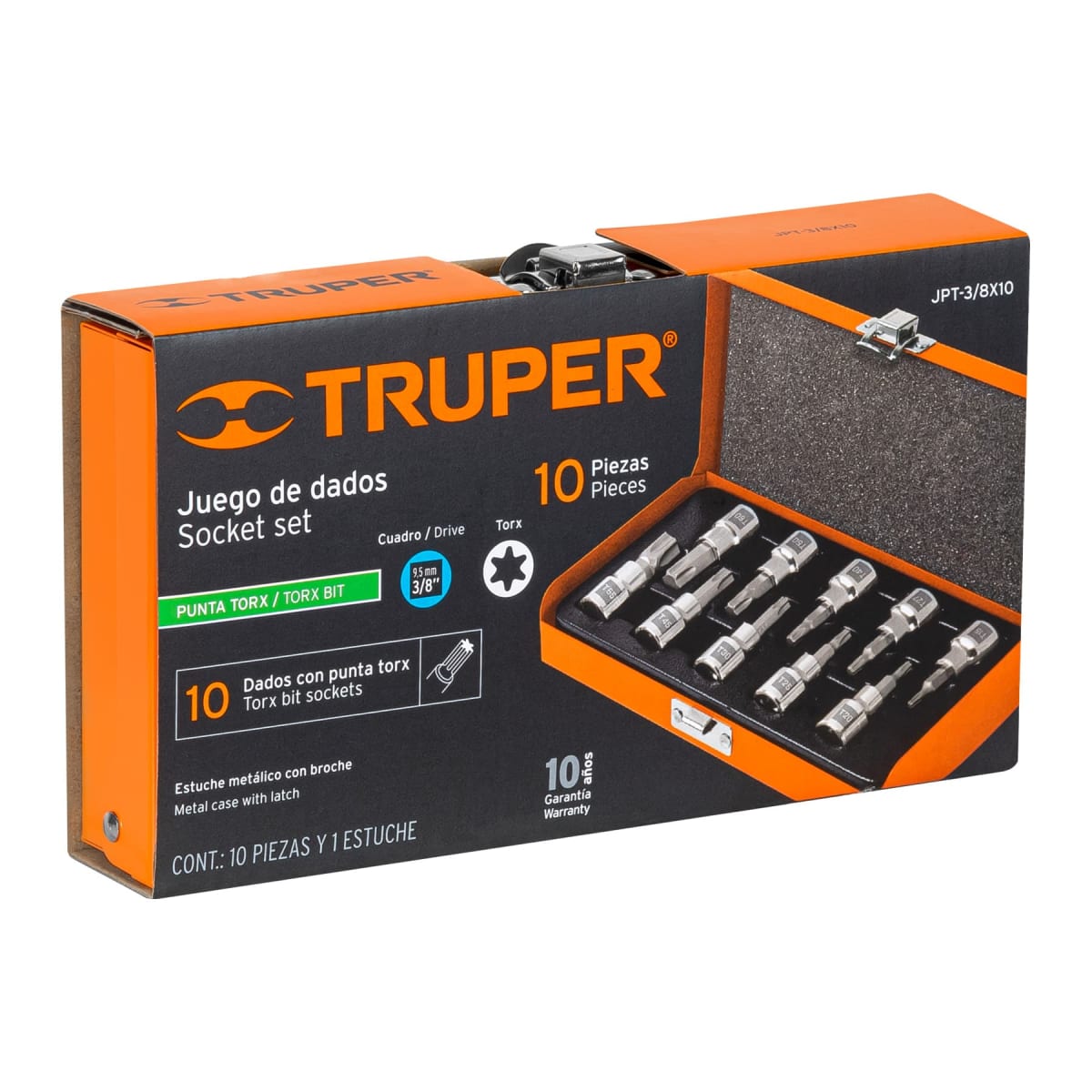 Juego de 10 dados de punta torx encastre 3/8'' estuche metálico Truper5