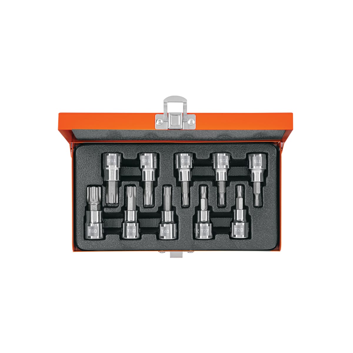 Juego de 10 dados de punta torx encastre 3/8'' estuche metálico Truper1