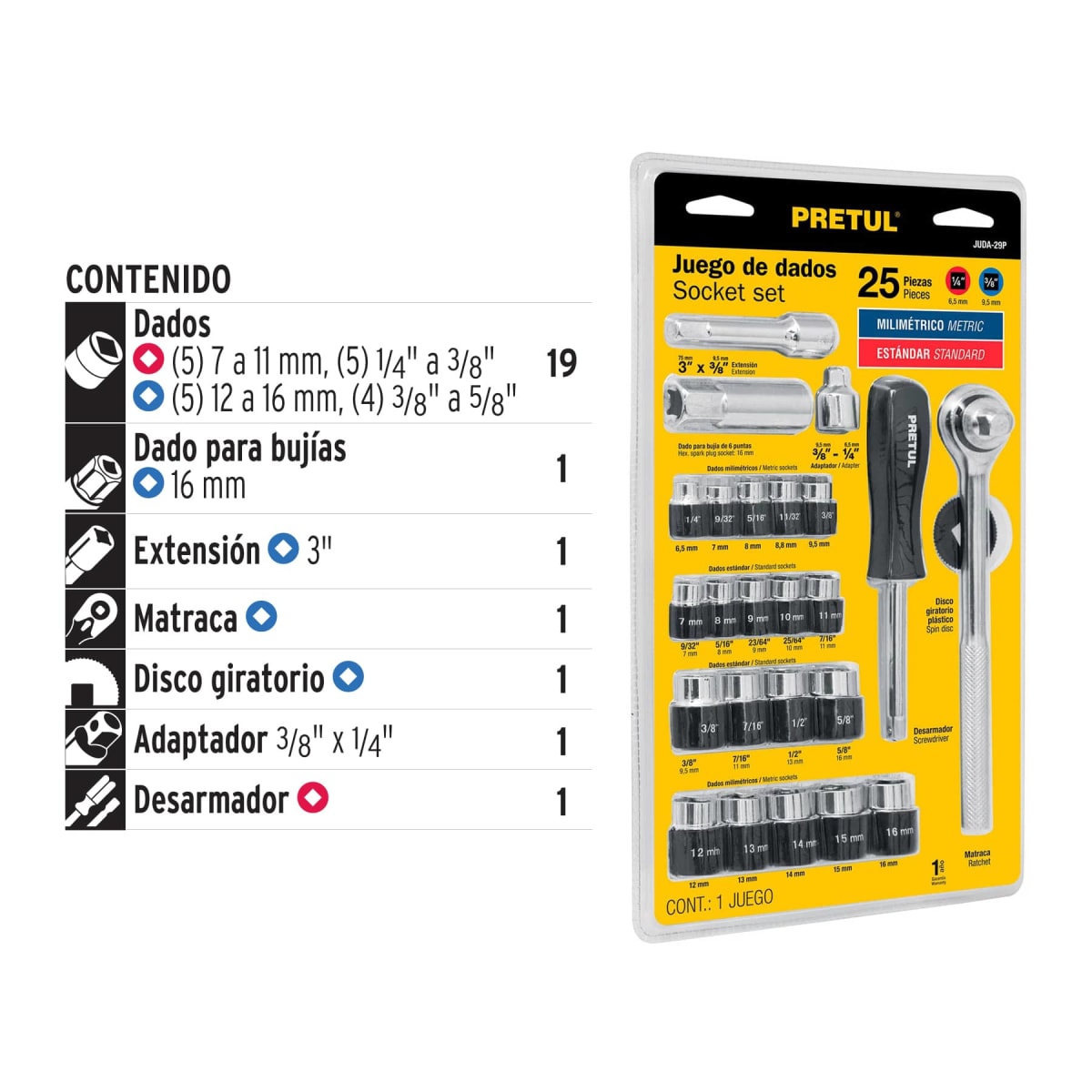 Juego de 25 herramientas 1/4