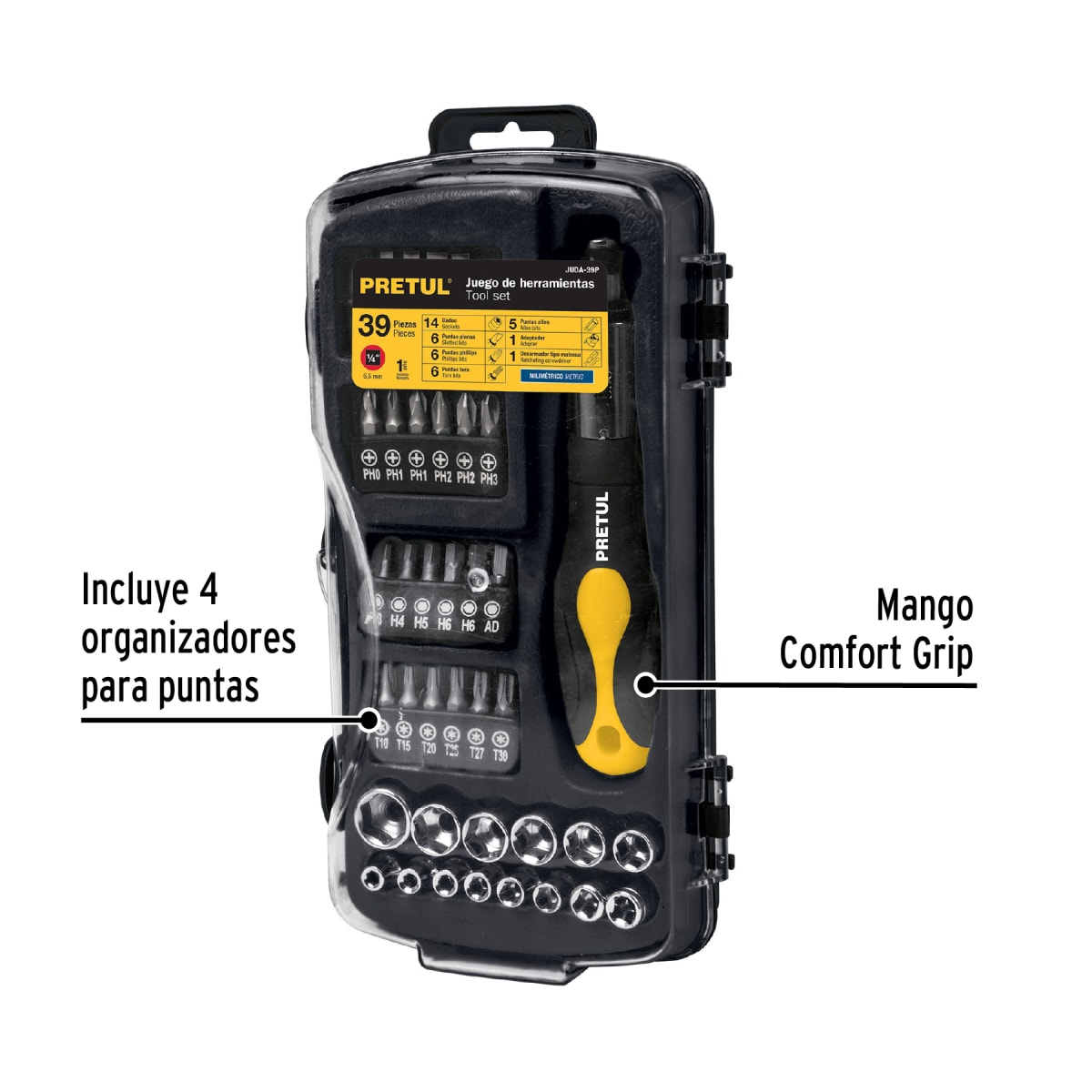 Juego de ratchet 39 piezas 1/4