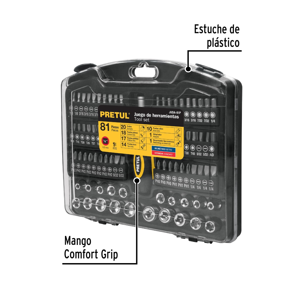 Juego de 81 herramientas mixtas 1/4