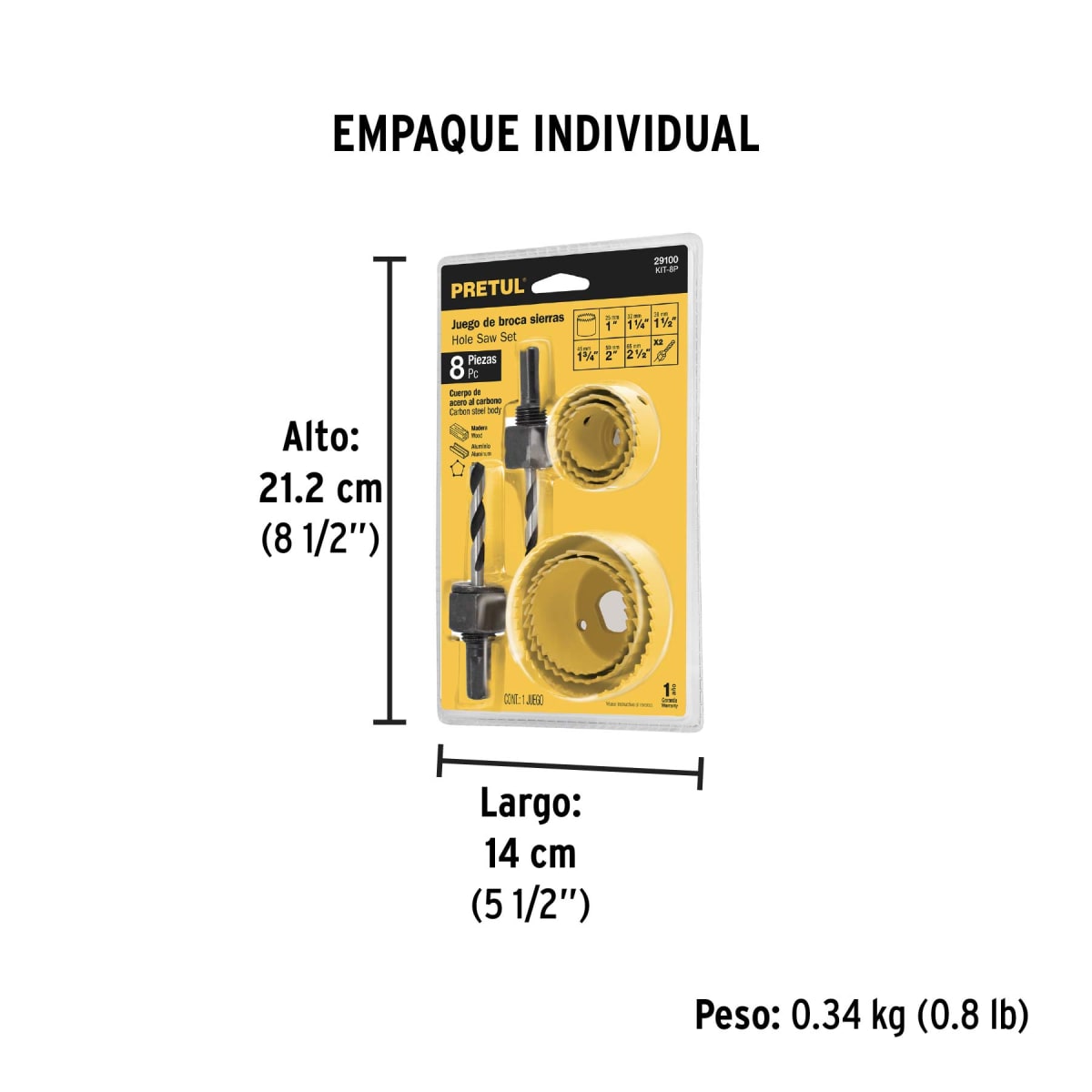 Juego de 7 brocasierras acero al carbono y 1 mandril, Pretul2
