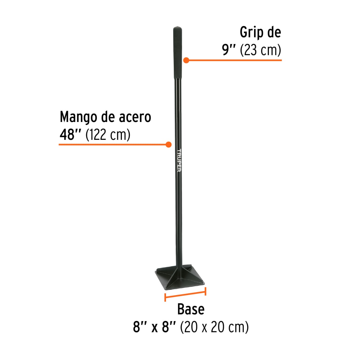 Pisón 8'' x 8'' con mango de acero de 48''. truper2