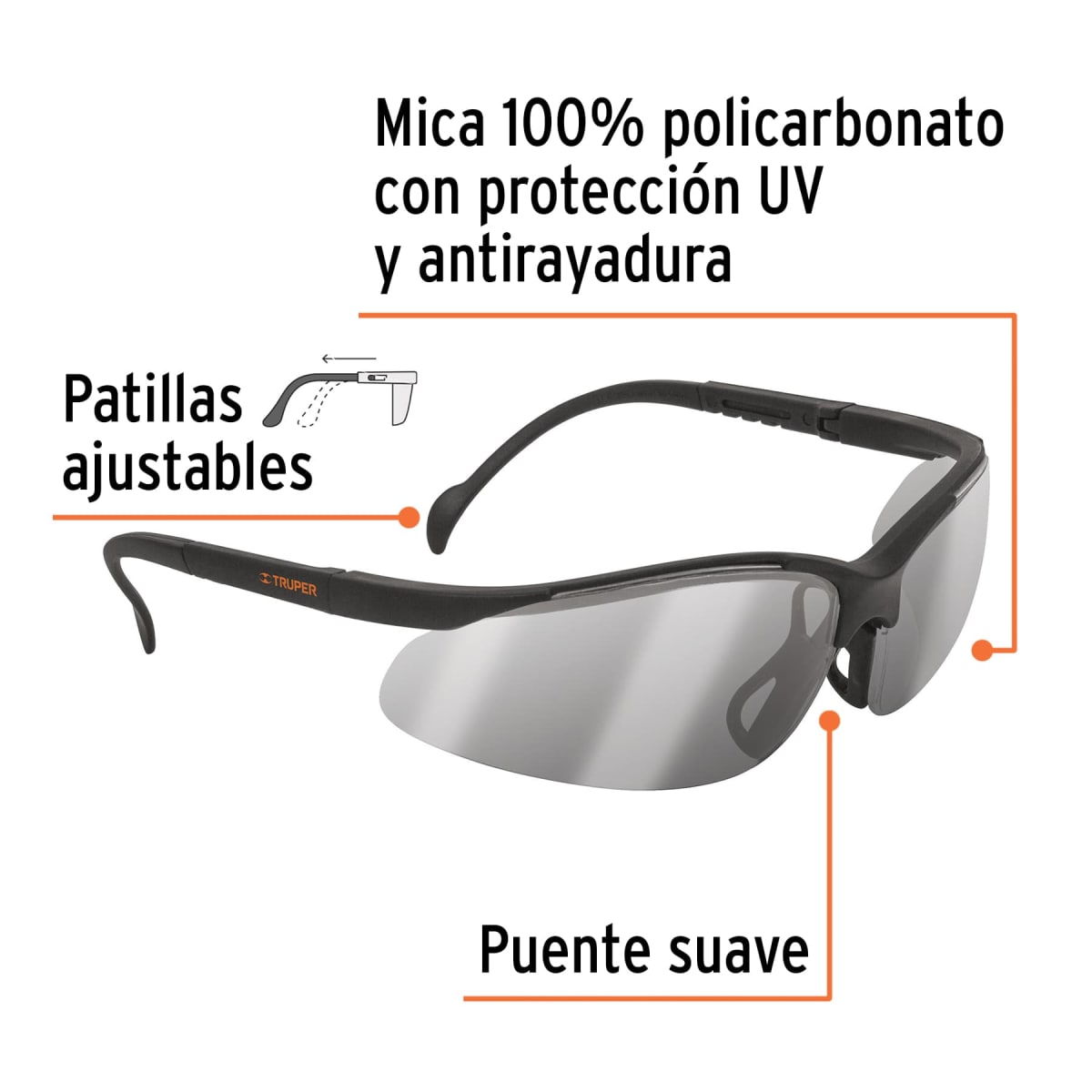 Lentes de seguridad espejo plata, Truper Vision2