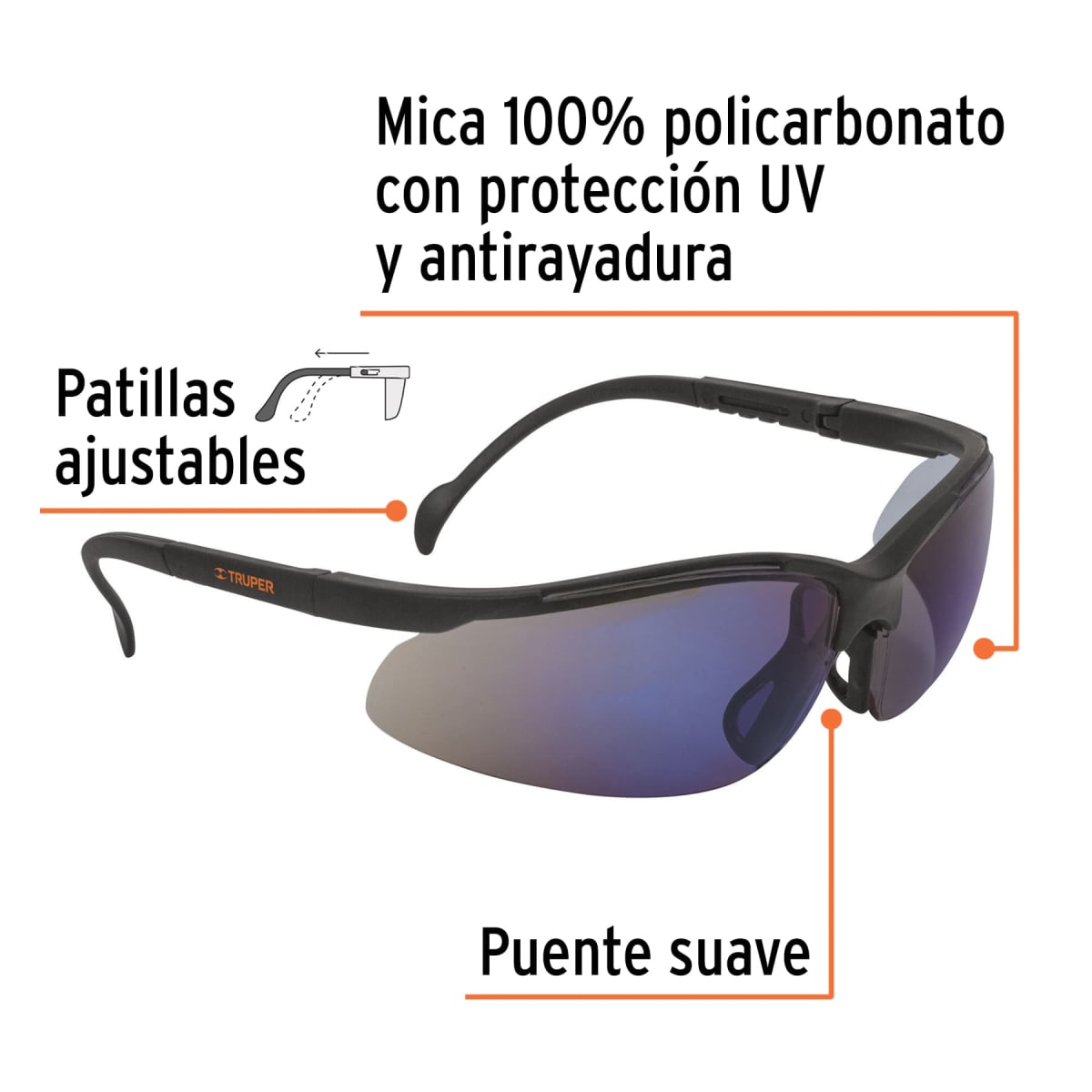 Lentes de seguridad espejo azul, Truper Vision2