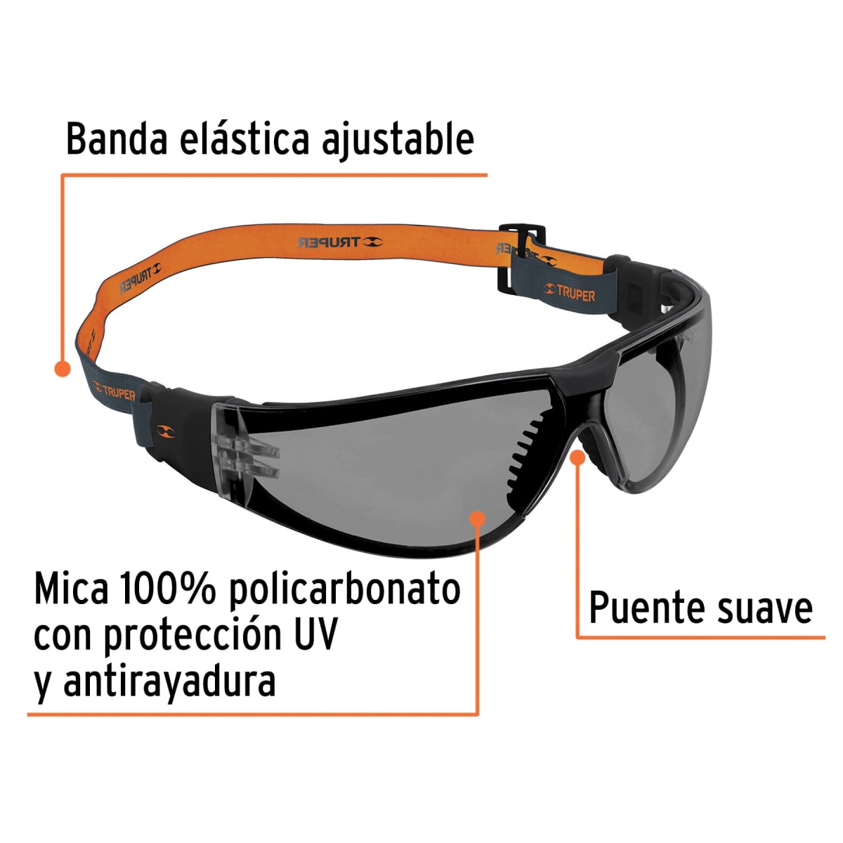 Lentes de seguridad, gris con banda elástica, Active Truper2