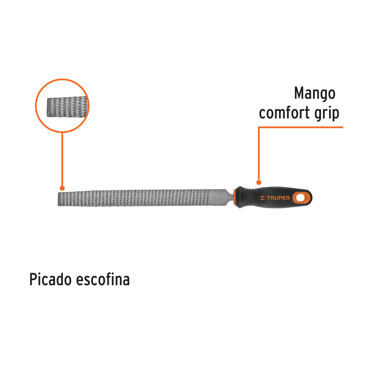 Lima escofina 6'' con mango doble inyección. truper2