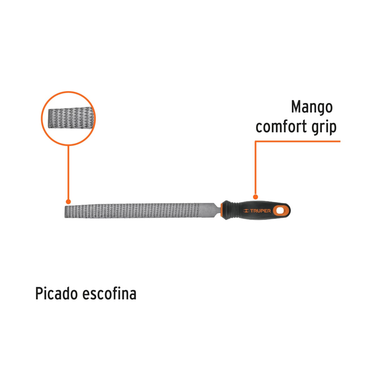 Lima escofina 8'' con mango doble inyección Truper2