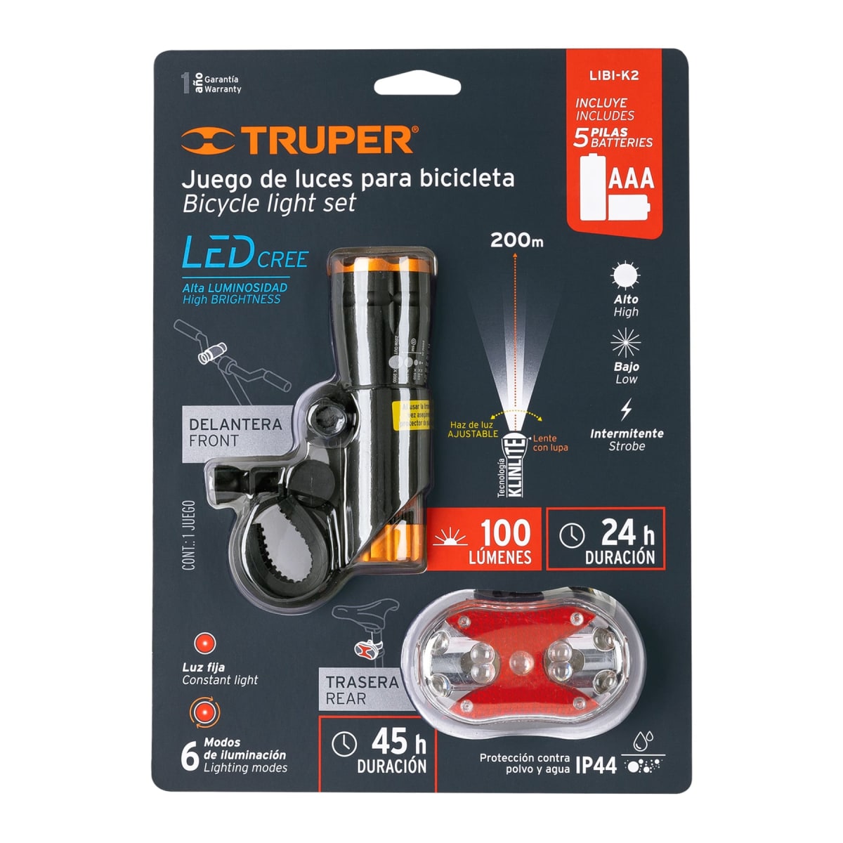 Juego de linterna delantera y trasera para bicicleta Truper6