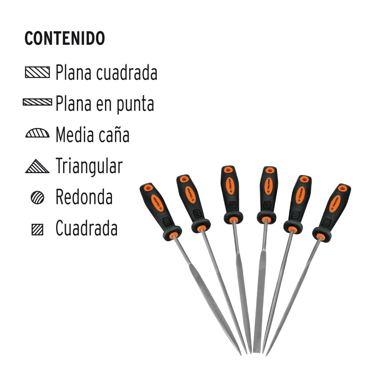Juego de 6 limas con mango de TPR para joyero, Truper2