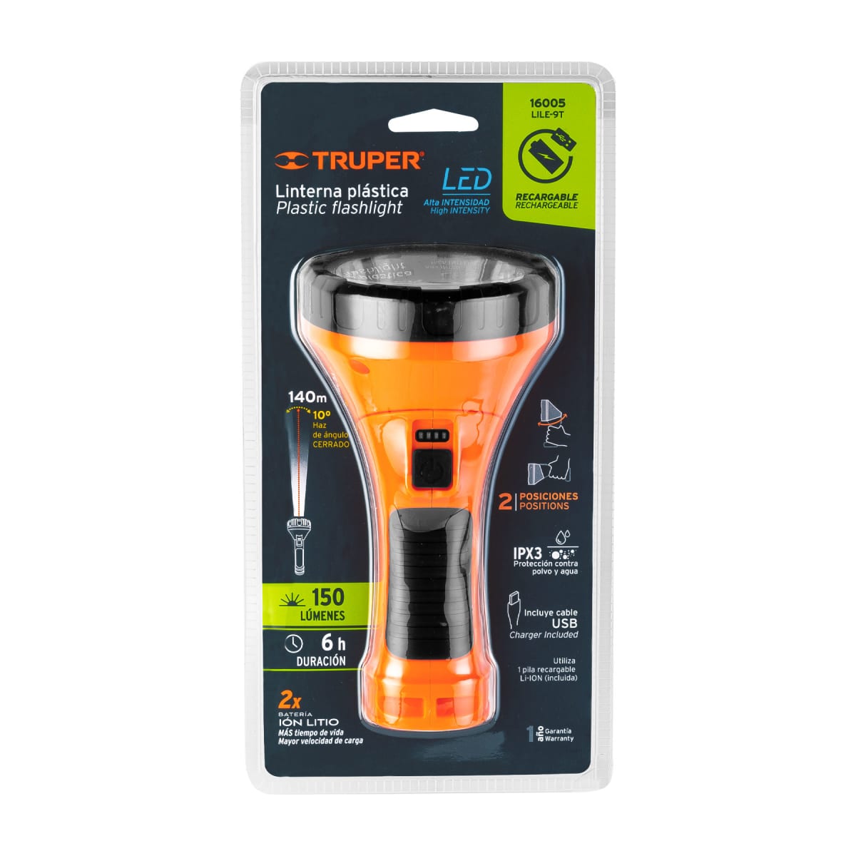 Linterna plástica 1 led 150 lm recargable Truper4