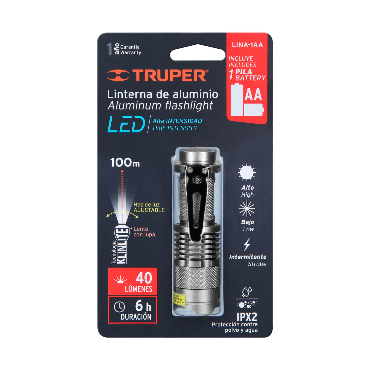 Linterna de aluminio 1 led de 40 lm con 1 pila AA Truper1