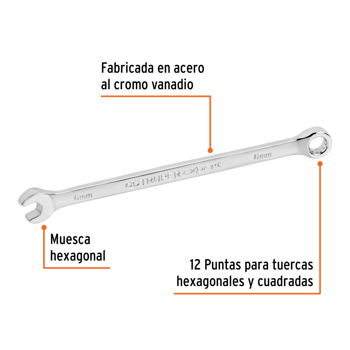 Llave mixta extralarga 6 mm x 125 mm de largo Expert Truper2